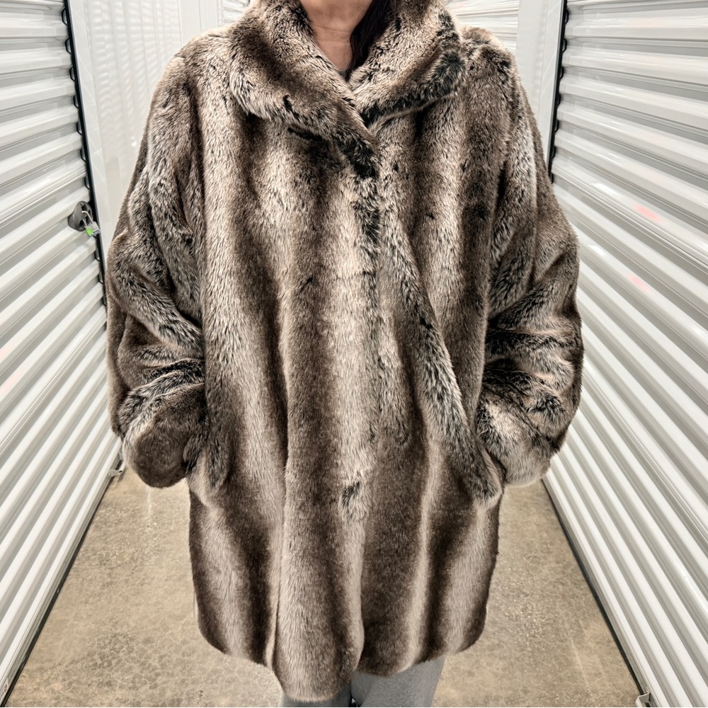 Alpine Studio Gray Faux Fur Coat Jacket XL Plush Striped